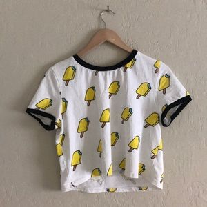 Retro yellow and blue ice cream crop T-shirt